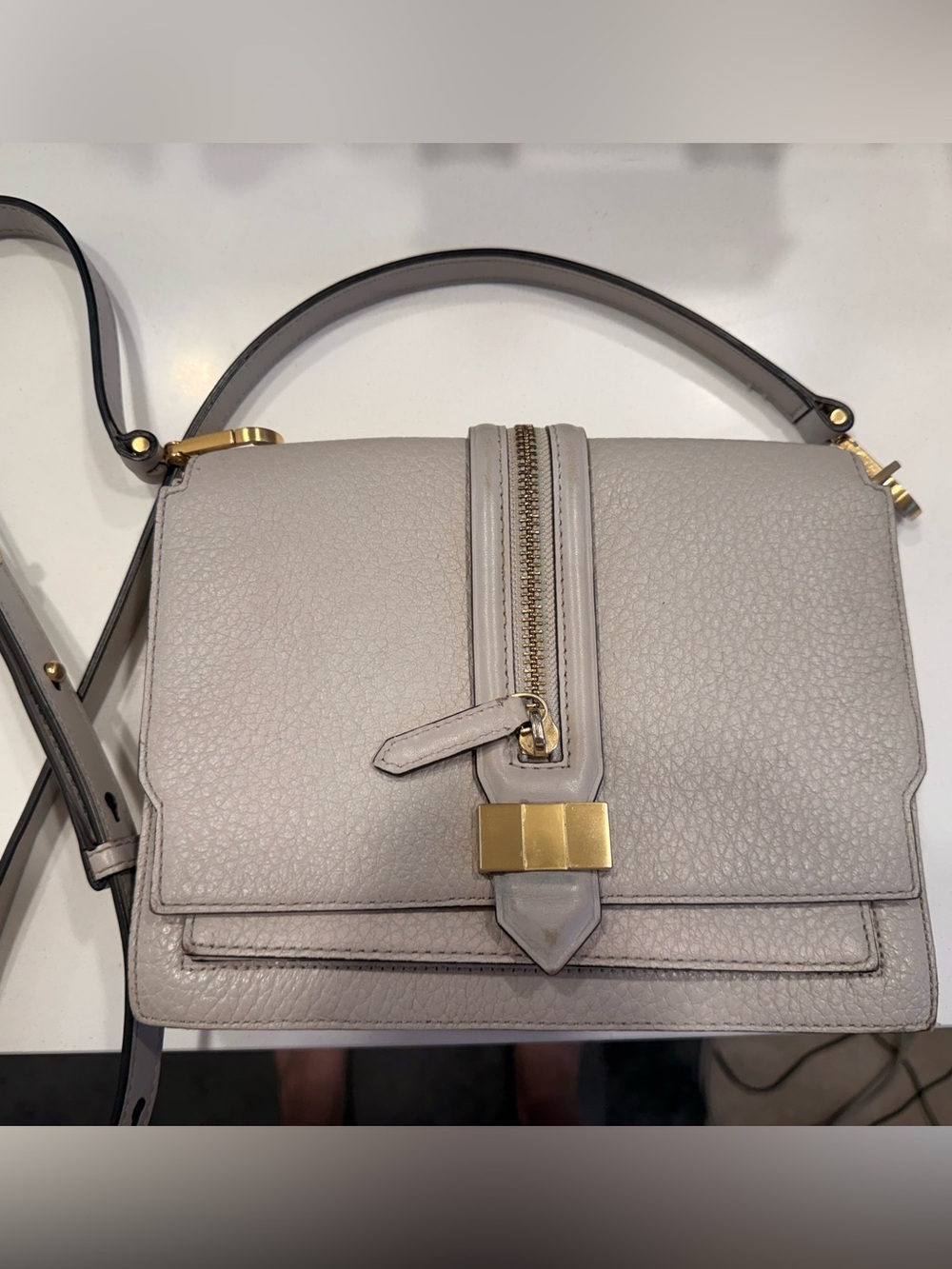 Rebecca Minkoff Pebbled Leather Shoulder Bag in Light Gray